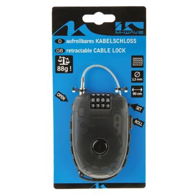 M-Wave Kabelslot met oprolbare staalkabel lock 'n roll - 90 cm x 2,4 mm (op kaart)