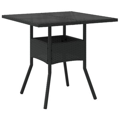 Tuintafel met glazen blad 80x80x75 cm poly rattan zwart - thumbnail