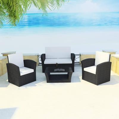 4-delige Loungeset met kussens poly rattan zwart