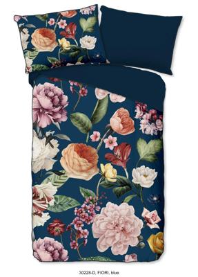 Descanso Dekbedovertrek "bloemen" - Blauw - (140x200/220 cm) - Biologisch Katoen satijn