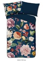 Descanso Dekbedovertrek "bloemen" - Blauw - (140x200/220 cm) - Biologisch Katoen satijn - thumbnail