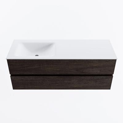MONDIAZ VICA 130cm badmeubel onderkast Dark Brown 2 lades. Wastafel CLOUD links 1 kraangat, kleur Talc.