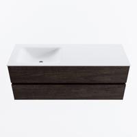MONDIAZ VICA 130cm badmeubel onderkast Dark Brown 2 lades. Wastafel CLOUD links 1 kraangat, kleur Talc. - thumbnail