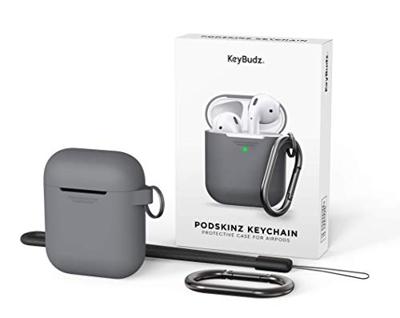 PodSkinz AirPods Case [LED Front] Beschermende siliconen hoes compatibel met AirPods 1 & AirPods 2 (Gen 2) (met karabijnhaak, Earl Grey)