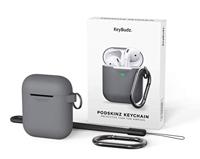 PodSkinz AirPods Case [LED Front] Beschermende siliconen hoes compatibel met AirPods 1 & AirPods 2 (Gen 2) (met karabijnhaak, Earl Grey) - thumbnail