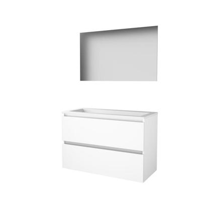 Basic-Line Ultimate 46 Badkamermeubelset - 100 x 46 cm - Greeploos - 2 Lades - Acryl Wastafel - Zonder Kraangat - Spiegel met Indirecte LED Verlichting - Ice White