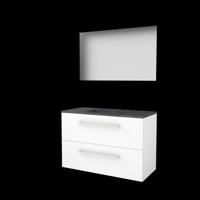 Basic-Line Ultimate 46 Badkamermeubelset - 100 x 46 cm - Met Grepen - 2 Lades - Hardstenen Wastafel - Zonder Kraangat - Spiegel met Indirecte LED Verlichting - Ice White - thumbnail