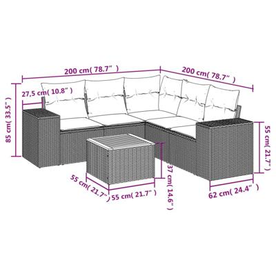 6-delige Loungeset met kussens poly rattan grijs 6-delige Loungeset met kussens poly rattan grijs