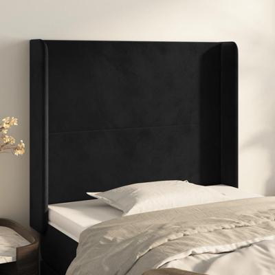 Hoofdbord met randen 93x16x118/128 cm fluweel zwart