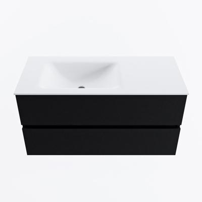 MONDIAZ VICA 100cm badmeubel onderkast Urban 2 lades. Wastafel CLOUD links 1 kraangat, kleur Talc.