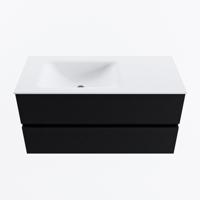 MONDIAZ VICA 100cm badmeubel onderkast Urban 2 lades. Wastafel CLOUD links 1 kraangat, kleur Talc. - thumbnail