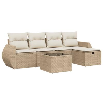 5-delige Loungeset met kussens poly rattan beige