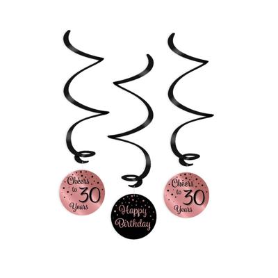 Hangdecoratie 30 jaar rosé zwart 3 stuks Hangdecoratie 30 jaar rosé zwart 3 stuks