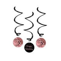 Hangdecoratie 30 jaar rosé zwart 3 stuks - thumbnail