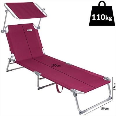 Ligbed Ibiza Rood 190x59x29cm Alu Zonnescherm