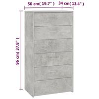 Dressoir met 6 lades 50x34x96 cm spaanplaat betongrijs - thumbnail