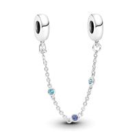 Pandora 791688C01 Bedel Veiligheidsketting Triple Blue Stone zilver-kristal blauw - thumbnail