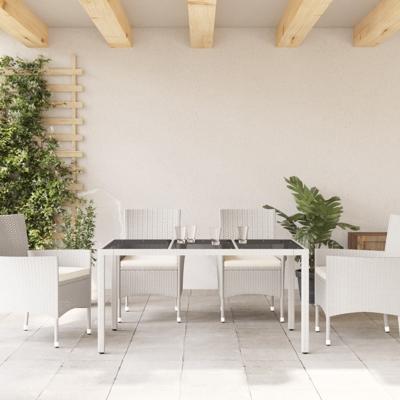 Tuintafel met glazen blad 150x90x75 cm poly rattan wit