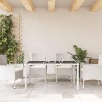 Tuintafel met glazen blad 150x90x75 cm poly rattan wit - thumbnail