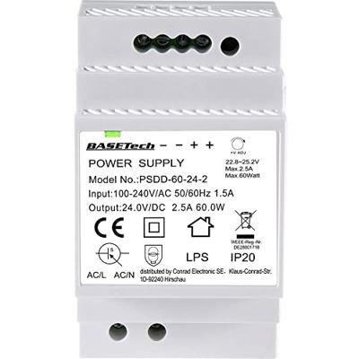 Basetech BT-2250321 DIN-rail netvoeding 24 V 2.5 A 60 W Aantal uitgangen:2 x Inhoud 1 stuk(s) Basetech BT-2250321 DIN-rail netvoeding 24 V 2.5 A 60 W Aantal uitgangen:2 x Inhoud 1 stuk(s)