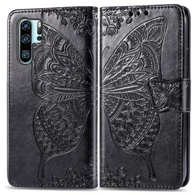 Butterfly Love bloemen reliëf horizontale Flip lederen case voor Huawei P30 Pro met houder & kaartsleuven & portemonnee & Lanyard (zwart)