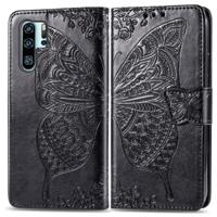 Butterfly Love bloemen reliëf horizontale Flip lederen case voor Huawei P30 Pro met houder & kaartsleuven & portemonnee & Lanyard (zwart) - thumbnail