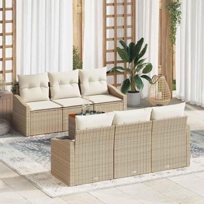 Tuinbankenset met opslag 7 pcs Beige en Crème poly rattan