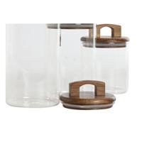 Set van 3 Potjes Home ESPRIT Bruin Transparant Acacia Borosilicaatglas 650 ml 900 ml 1 L 3 Onderdelen - thumbnail