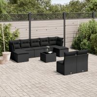 10-delige Loungeset met kussens poly rattan zwart - thumbnail