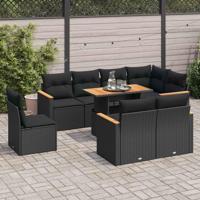 9-delige Loungeset met kussens poly rattan acacia zwart - thumbnail