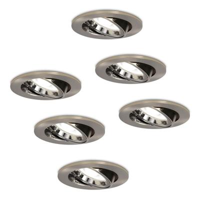 Set van 6 Lublin LED inbouwspots - 5 Watt 400 Lumen - 6000K Daglicht wit - GU10 - Dimbaar - Rond - Kantelbaar - IP20 Stofdicht - RVS