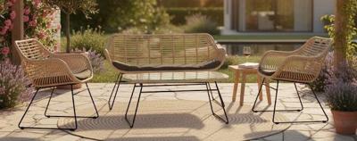 Wates lounge set bamboo wicker/brown cushions Eurofar - Eurofar Wates lounge set bamboo wicker/brown cushions Eurofar - Eurofar