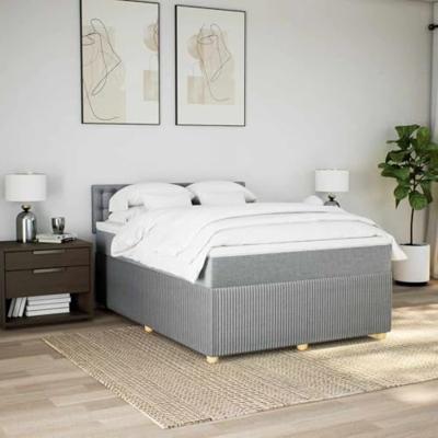 Boxspring met matras stof lichtgrijs 140x190 cm