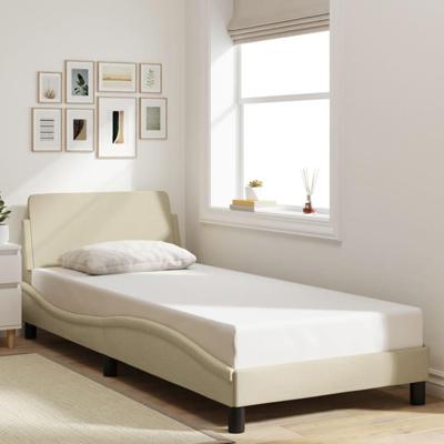 Bedframe met hoofdeinde zonder matras 90x190 cm stof crme Bedframe met hoofdeinde zonder matras 90x190 cm stof crme