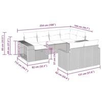 10-delige Loungeset met kussens poly rattan grijs - thumbnail