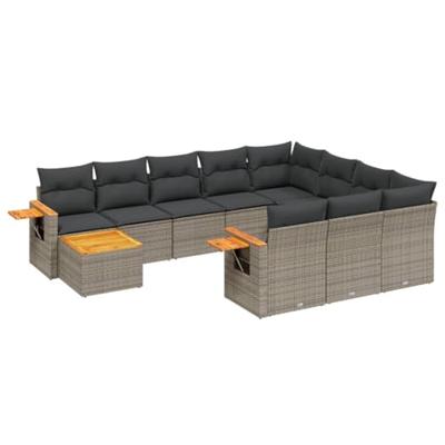 11-delige Loungeset met kussens poly rattan grijs