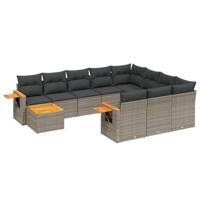11-delige Loungeset met kussens poly rattan grijs - thumbnail