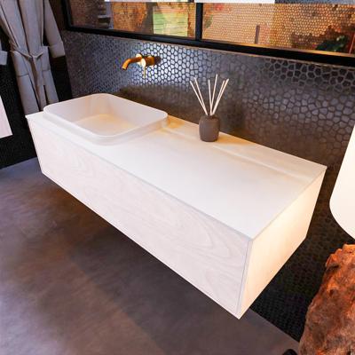 Badkamermeubelset Mondiaz Erin 120 cm met 1 Lade met RIDGE Wastafel Links Talc Zonder Kraangaten Greeploos Mat Underlayment