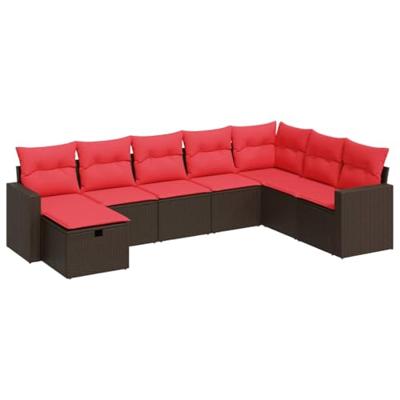 8-delige Loungeset met kussens poly rattan bruin