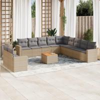 12-delige Loungeset met kussens poly rattan beige - thumbnail