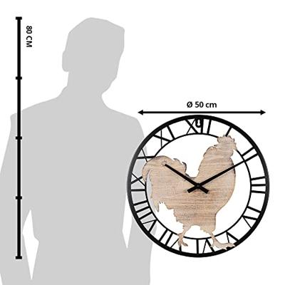 Clayre & Eef Wandklok Ø 50 cm Bruin Zwart MDF Ijzer Kip Muurklok