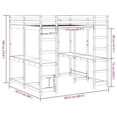 Hoogslaper met bureau en ladder massief grenenhout 160x200 cm
