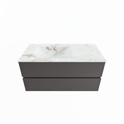 MONDIAZ VICA-DLUX 100cm badmeubel onderkast Dark grey 2 lades. Inbouw wastafel CLOUD links 1 kraangat, kleur Frappe. MONDIAZ VICA-DLUX 100cm badmeubel onderkast Dark grey 2 lades. Inbouw wastafel CLOUD links 1 kraangat, kleur Frappe.