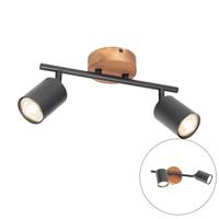 QAZQA Industriële spot zwart met hout kantelbaar 2-lichts - Jeana - thumbnail