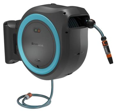 GARDENA 35 m wand-slangenbox powerroll xl slanghaspel (grijs/turquoise, 35 meter, accu en oplader inbegrepen, power for all alliance)