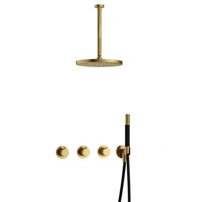Hotbath Cobber - CB7067 - Inbouw Regendoucheset - Geborsteld Messing PVD - 2 Stopkranen - Thermostatisch - Plafondbuis 30 cm - Hoofddouche 300 mm - Staafhanddouche - met M106 - Waterbesparend