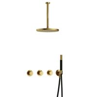 Hotbath Cobber - CB7067 - Inbouw Regendoucheset - Geborsteld Messing PVD - 2 Stopkranen - Thermostatisch - Plafondbuis 30 cm - Hoofddouche 300 mm - Staafhanddouche - met M106 - Waterbesparend - thumbnail