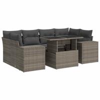7-delige Loungeset met kussens poly rattan grijs - thumbnail