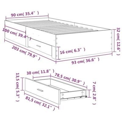 Bedframe met lades bewerkt hout sonoma eikenkleurig 90x200 cm