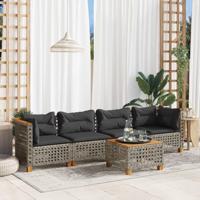 5-delige Loungeset met kussens poly rattan grijs - thumbnail
